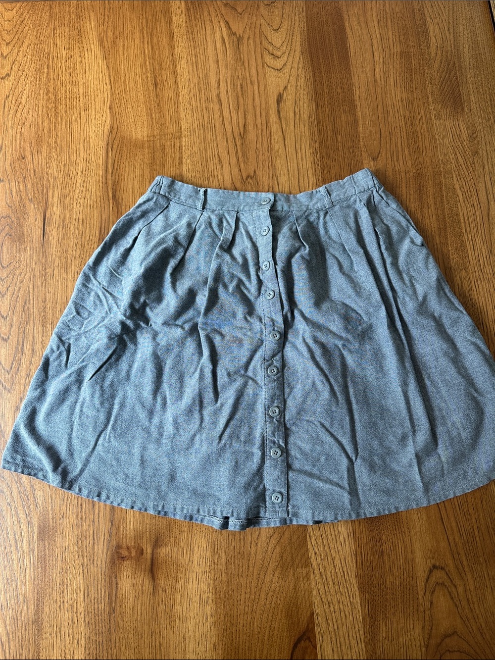 Modcloth Chambray Button-Front Knee Length Skirt with Belt Loops